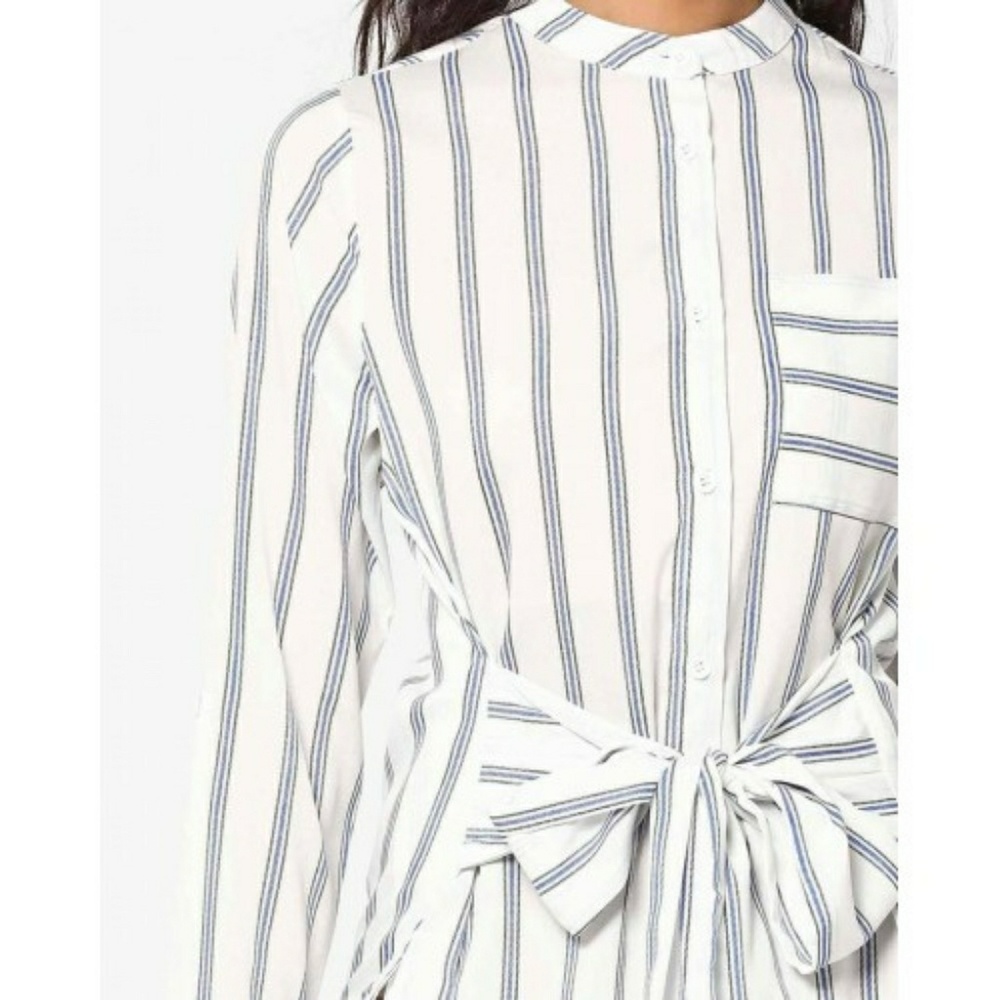 Striped Tie Waist Button Down